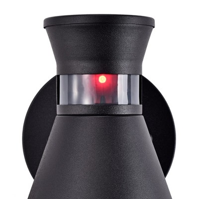 Modern Dual-Cone Black Outdoor Wall Sconce with Motion Sensor