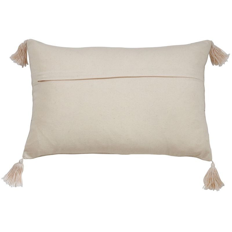 Saro Lifestyle Tri-Line Frayed Throw Pillow With  Down Filling, Natural, 14" x 23", 2 of 3
