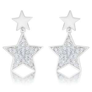 Slickblue Simple 0.5ct CZ Rhodium Star Drop Earrings for Women, Clear Round Cubic Zirconia, Post Back, Silver Plating - 1 of 3