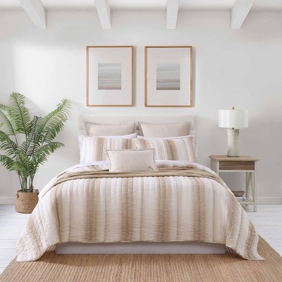 Tommy Bahama La Prisma Striped Texture Quilt Bedding Set Beige