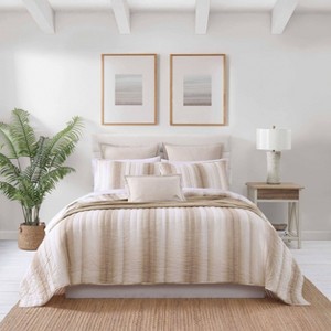 Tommy Bahama La Prisma Striped Texture Quilt Bedding Set Beige - 1 of 4