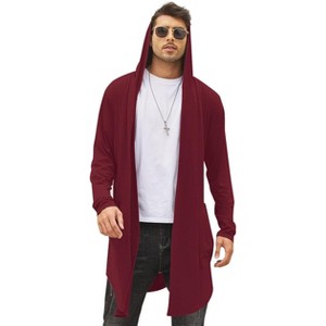 COOFANDY Men's Long Hooded Cardigan Shawl Collar Lightweight Open Front Drape Cape Overcoat with Pockets - 1 of 4