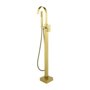 Cobbe Single Handle Freestanding Floor Standing Bathtub Filler Faucet Bathtub Filler with Swivel Spout and Handheld Shower Brushed Gold - 1 of 4