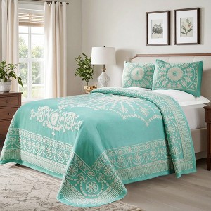 Lightweight Cotton Blend Oversized Jacquard Traditional Medallion Bedspread Set by Blue Nile Mills - 1 of 4