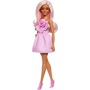 Barbie Fashionistas Doll #238 in Strapless Rose Dress, Pink Hair with Barrette Accessory - 1 of 4