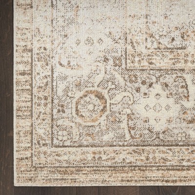 Beige Medallion Washable Synthetic Rectangular Area Rug 6'7" x 9'