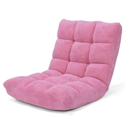 Costway Adjustable 14-Position Floor Chair Folding Lazy Gaming Sofa Chair Cushioned-Pink