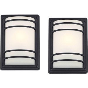 John Timberland Habitat Modern Industrial Outdoor Wall Light Fixtures Set of 2 Black Metal 11" Frosted Glass for Post Exterior Barn Deck - 1 of 4