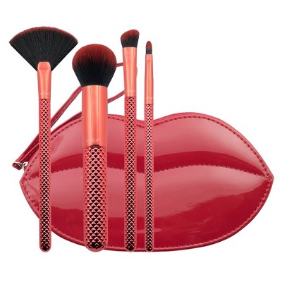MODA Brush MWAH! 5pc Full Face Metallic Red Makeup Brush Set with Exclusive Lip Zip Case, Includes - Buffer, Highlight, Angle Shader, and Precision Lip Brushes