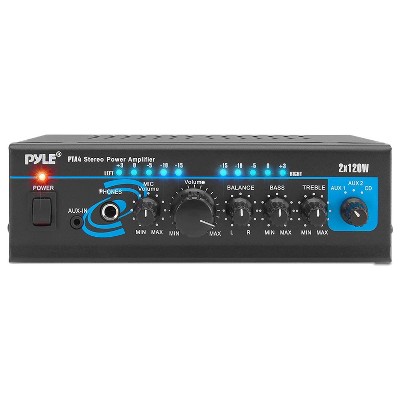 Pyle PTA4 Mini Compact Bluetooth 240 Watt 2 Channel Home Audio Amplifier Stereo Receiver Sound System with Microphone Input for Wireless Streaming