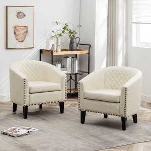 KINWELL Set of 2 PU Faux Leather Club Armchair with Nailheads - 1 of 4