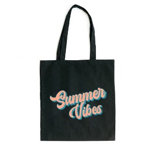 City Creek Prints Summer Vibes Colorful Cursive Canvas Tote Bag - 15x16 - Black - 1 of 2