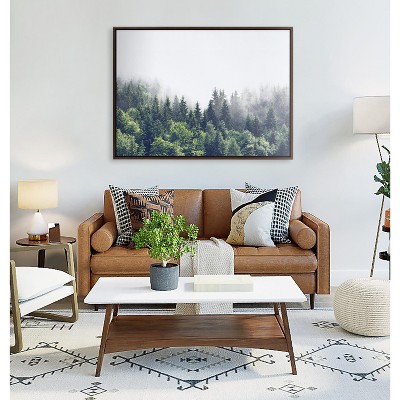 Lush Green Forest Landscape Print on Canvas with Walnut Frame