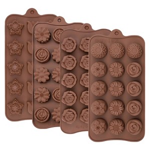 Aoibox 4PCS Silicone Chocolate Flower Molds for Candy, Fat Bombs, 11 Floral Shapes 60 Cavities Candle Soap Wax Melts Mold (Rose, Sunflower, Tulip) - 1 of 4