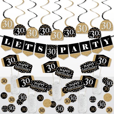 Big Dot of Happiness Adult 30th Birthday - Gold - Birthday Party Supplies Decoration Kit - Decor Galore Party Pack - 51 Pieces