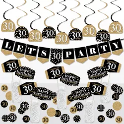 Big Dot of Happiness Adult 30th Birthday - Gold - Birthday Party Supplies Decoration Kit - Decor Galore Party Pack - 51 Pieces