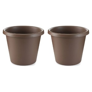 The HC Companies 14 Inch Classic Durable Plastic Flower Pot Container Garden Planter with Molded Rim and Drainage Holes, Chocolate Brown (2 Pack) - 1 of 4