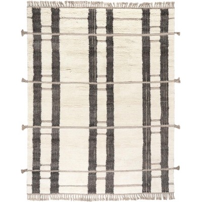 Everett Hand-Knotted Ivory and Charcoal Stripe Wool Rug 3' x 5'