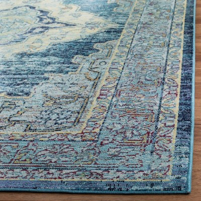 Blue and Yellow Hand-Knotted Synthetic Oriental Area Rug