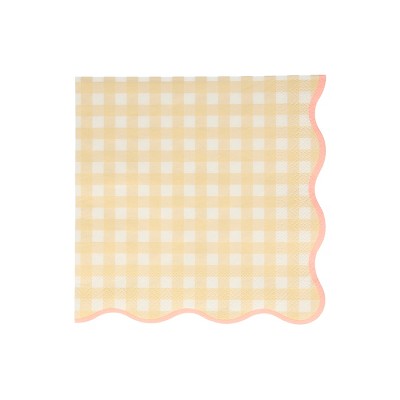 Large Gingham 3-Ply Paper Napkins with Scalloped Edges