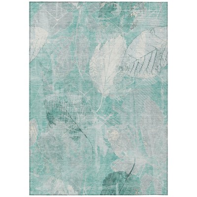 HomeRoots 9' X 12' Teal Blue And Ivory Floral Washable Indoor Outdoor Area Rug