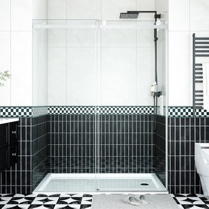 Acekool Frameless Sliding Shower Door, 8mm Easy clean Glass, Brushed - 1 of 4