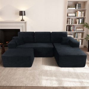 105.7'' Plush Corduroy Deep-Seat Modular Sectional Sofa with U-Shaped Chaise and No-Assembly Design - 1 of 4