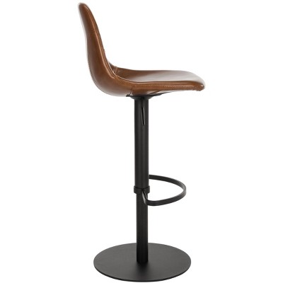Cognac and Black Adjustable Swivel Bar Stool with Faux Leather