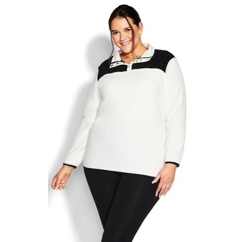 AVENUE | Women's Plus Size Color Block Polar Fleece Pullover - ivory - 14W