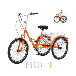 VEVOR Folding Adult Tricycle, 24-Inch 7-Speed Adult Folding Trikes, Carbon Steel 3 Wheel Cruiser Bike with Basket & Adjustable Seat - 1 of 4