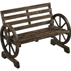 Yaheetech 41" Chariot Wheel Modeling Outdoor Garden Bench, Dark Brown - 1 of 4