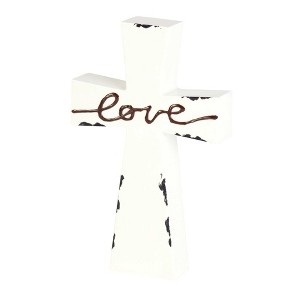 Dicksons Love Distressed White Enamel Look 7 inch MDF Tabletop Cross - 1 of 2
