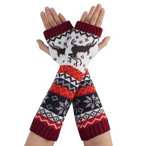 Allegra K Women's Winter Fingerless Thumbhole Elbow Length Knitted Gloves Arm Warmer - 1 of 4