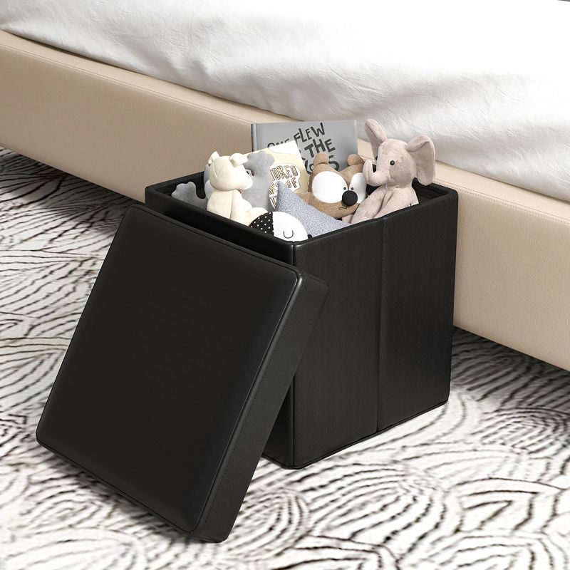 Tangkula Folding Storage Ottoman Upholstered Square Footstool PVC Leather 10.5 Gallon, 2 of 11