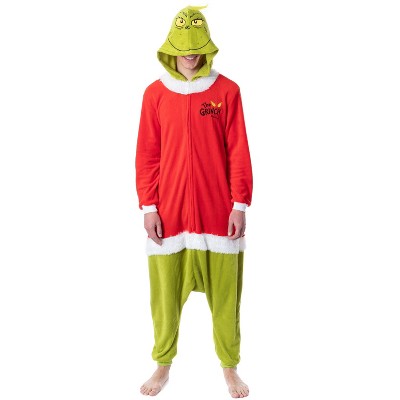 Unisex Adult The Grinch Santa Hooded Costume Union Suit One-Piece Pajama