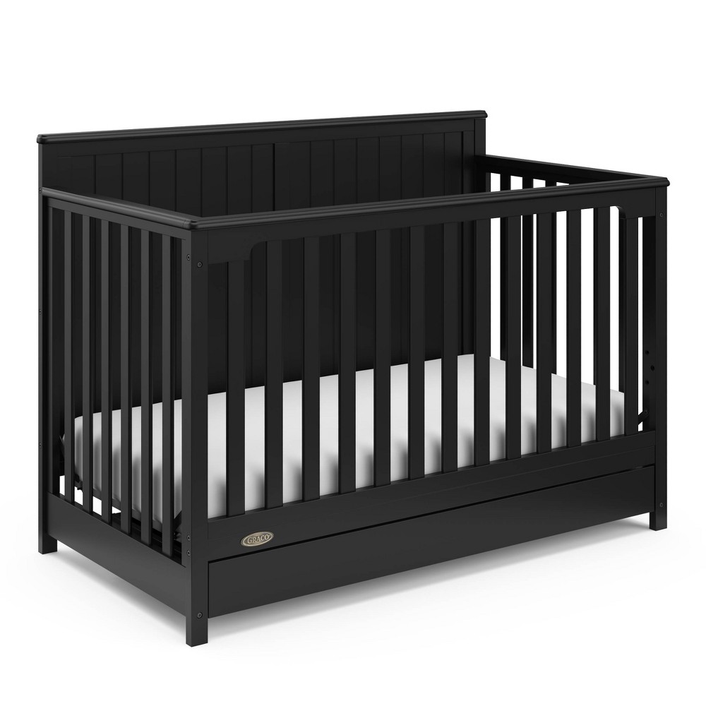 Graco Hadley 5-in-1 Convertible Crib with Drawer (Black) – Crib with Drawer Combo, Includes Full-Size Nursery Storage Drawer, Converts from Baby Crib to Toddler Bed, Daybed and Full-Size Bed 