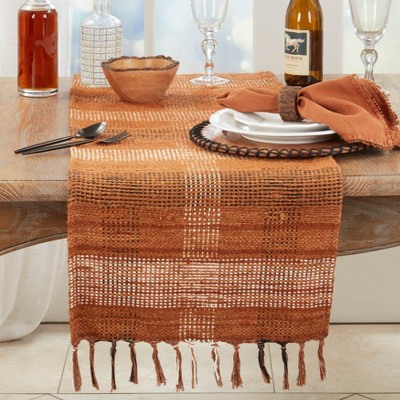 Vintage Orange Plaid Cotton Table Runner, 16" x 72"