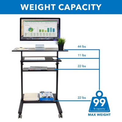 Adjustable 32" Black Wood Mobile Sit/Stand Desk with Keyboard Tray