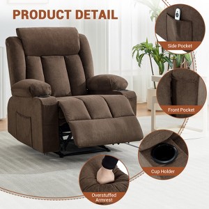 Swivel Rocker Recliner Chair with Massage and Heat,Oversize Ergonomic Lounge Sofa with Extended Footrest,Cup Holders for Living Room, Bedroom - 1 of 4