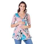 24seven Comfort Apparel Pink Floral Elbow Sleeve Henley Maternity Tunic Top