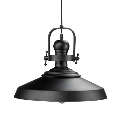 Matte Black Wide-Brim Bell Pendant Light with LED Edison Bulb