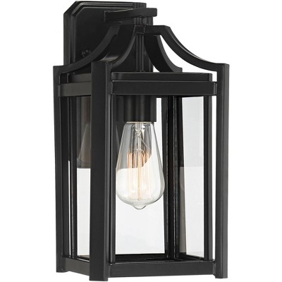 Franklin Iron Works Rustic Farmhouse Outdoor Wall Light Fixture Black 12 1/2" Clear Beveled Glass Exterior House Porch Patio Deck