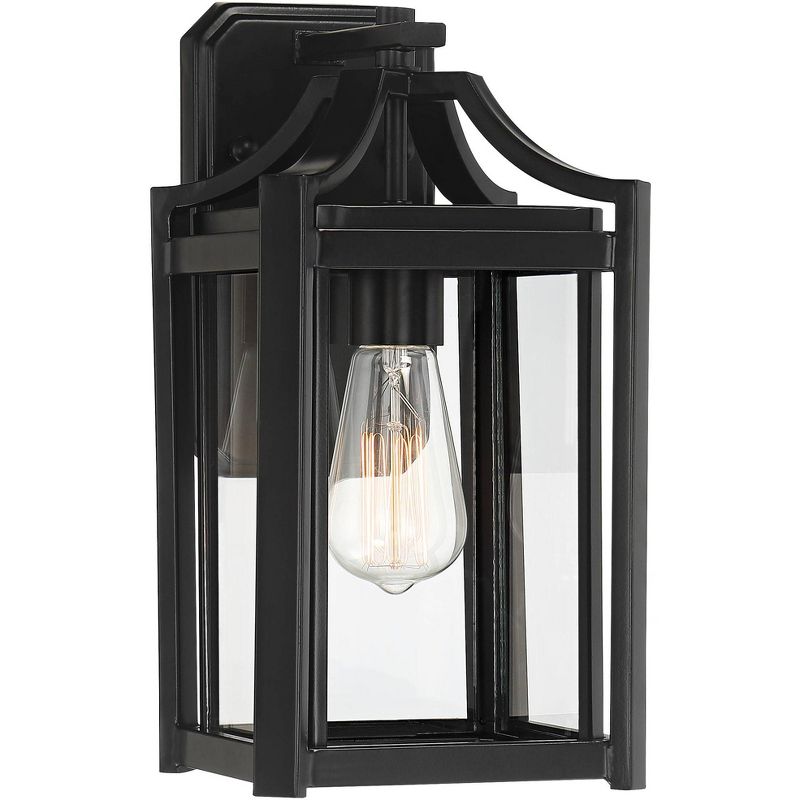 Franklin Iron Works Rockford Rustic Farmhouse Outdoor Wall Light Fixture Black 12 1/2" Clear Beveled Glass for Post Exterior Barn Deck House Porch, 1 of 9