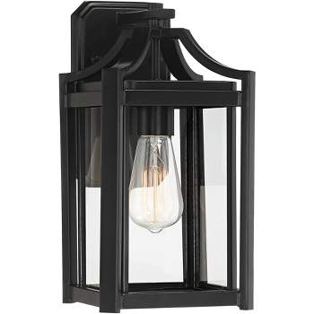 Franklin Iron Works Rockford Rustic Farmhouse Outdoor Wall Light Fixture Black 12 1/2" Clear Beveled Glass for Post Exterior Barn Deck House Porch