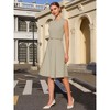INSPIRE CHIC Women's Round Neck Sleeveless Zip Front Belted Fit Flare Work Dresses - 3 of 4