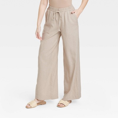 Women's High-Rise Wide Leg Linen Pull-On Pants - A New Day
