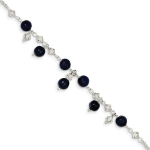 Black Bow Jewelry Sterling Silver Clear Crystal And Blue Lapis Anklet Bracelet, 9 Inch - 1 of 4