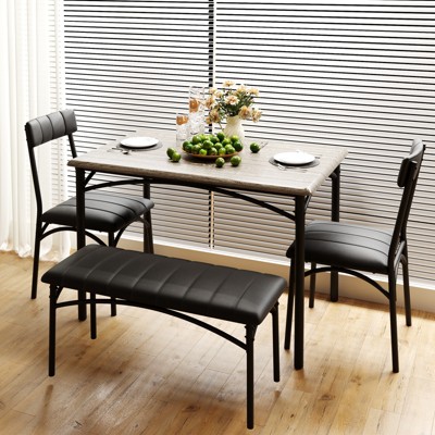 4-Piece Kitchen Dining Set with Table, Bench & 2 Chairs, Modern Space-Saving Dinette Set