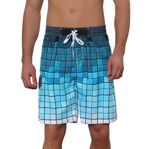 Lars Amadeus Men's Hawaiian Drawstring Waist Color Block Plaid Long Board Shorts 30 Blue
