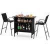 Costway 3 PCS Outdoor Bar Set Bar Height Table & Armchairs with Footrest 2-Tier Shelf Brown/Black/Gray - 2 of 4